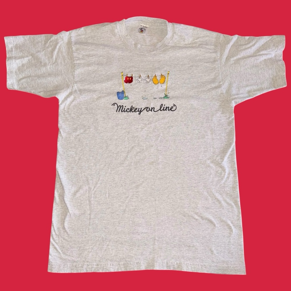 Vintage Grey Mickey & Co Mickey On Line Embroidered XL T Shirt Made In USA